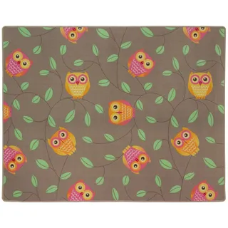 Happy Owls Teppich Eulen Kinderteppich Eule Spielteppich 133 x 170 cm beige brau