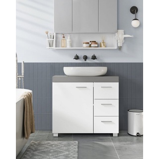 VASAGLE Waschbeckenunterschrank 3 Schubladen, mit Füßen, 30 x 70 x 64 cm grau|weiß