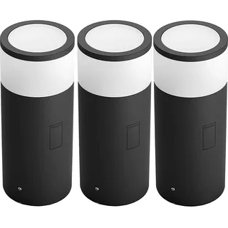 Philips Hue – Calla Outdoor Sockelleuchte, 3er-Pack, Schwarz, 1x8W, 24V dimmbar bis zu 16 Millionen Farben steuerbar über App