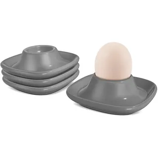 Flexzion Weiches, gekochtes Eierhalter-Set – 4-teiliges graues Keramik-Eierbecher, stapelbare Eierbecher mit Boden zum Servieren, Frühstück, Brunch – Küchentischdekoration, Grau