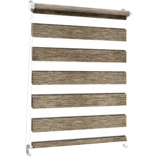 Sonnenschutz-HH - Doppelrollo Klemmfix ohne bohren Duo-Rollo Kettenzugrollo Seitenzugrollo AUSSENMAß Breite 70 x 150 cm Höhe - Leinen-Struktur braun