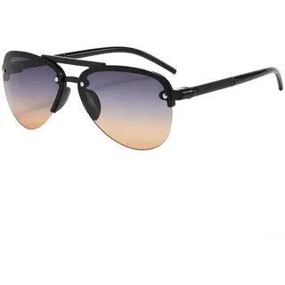 Leichte für aviator Sonnenbrille für Herren, Halbrahmen mit UV-Schutz Kat.2, für robuste PC Gläser für Motorrad und Alltag, Moderner Look Schwarz Halblose Pilotenbrille(F)