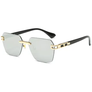 Long Keeper Mode Sonnenbrille Randlos Herren Damen Hexagonal Vintage Sonnenbrille Quadratisch Retro Eckige randlose Brille Unisex UV400 - M