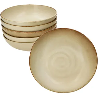 MamboCat CLAY BEIGE 6er Set Suppenteller I 420ml, Ø17,8cm I tiefe Teller aus Steingut I beige mit Strudel-Dekor I für 6 Personen I ideal für Suppe, Pasta, Müsli & Bowls