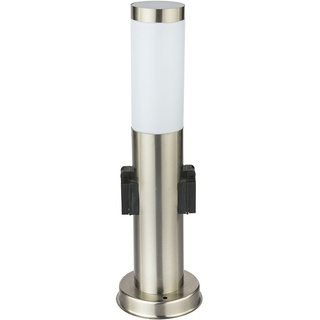 Stehlampe Außenleuchte mit Steckdose Edelstahl Sockellampe Wegeleuchte, silber, 1x E27, DxH 7,6x45 cm