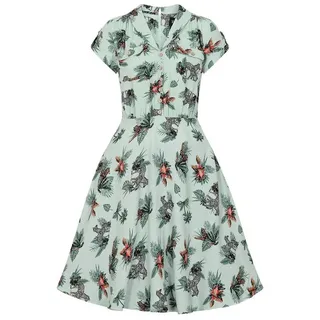 Hell Bunny A-Linien-Kleid Sofia Retro Vintage Swingkleid Rockabilly Palmen Tropisches Muster Relaxed Fit grün XS