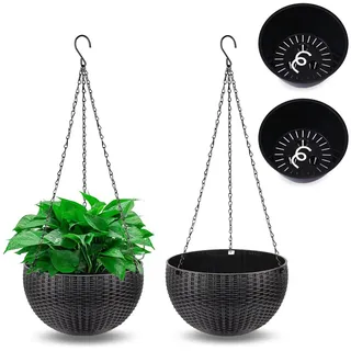 Moollyfox 2 Stück Blumenampel Außen, Ø 35cm Selbstbewässerung Blumentopf Hängend, Hängeampel Outdoor Kunststoff, Hängeblumentöpfe mit Rostfrei Ketten, Hängeampeln für Draußen Innen Decken Pflanzen