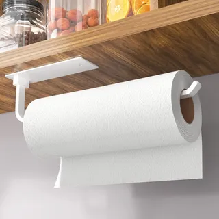 Küchenrollenhalter – selbstklebend oder zum Bohren, weißer Papierhandtuchhalter unter dem Schrank für die Küche, verbesserter Küchenrollenhalter aus Aluminium – Leichter, Aber Stabiler als Edelstahl!