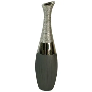 Formano Dekovase hohe Flaschen-Vase Luxor, Höhe ca. 40 cm, Durchmesser der Öffnung 3 cm, Silber-grau, matt und glänzend