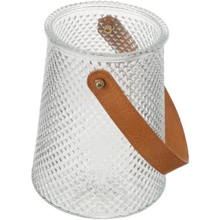 DECORNIJIA Klare Glasvase mit Ledergriff Dekorative Blumenvase für Tischdeko Wohnzimmer Schlafzimmer Stabile Glasvase für Blumenarrangements mit Modernem Design