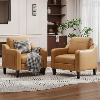 MALOL Sessel Wohnzimmer 2er Set, Ohrensessel Wohnzimmer, Polstersessel Fernsehsessel mit Armlehnen Einzelsofa, Fernsehsessel Relaxsessel,Lesesessel für Wohnzimmer Büro Schlafzimmer, Braun