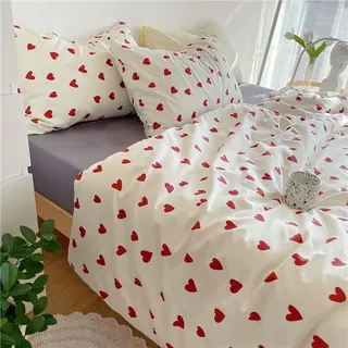 AShanlan Bettwäsche 220x240 Weiß mit Rot Herzen Bettbezug und 2 Kissenbezug 80x80 cm Microfaser Herzchen Bettwäsche-Sets mit Reißverschluss