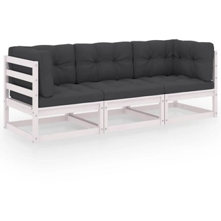 vidaXL Loungesofa 3-Sitzer-Gartensofa mit Kissen Kiefer Massivholz, 1 Teile weiß 70 cm x 67 cm x 40 cm