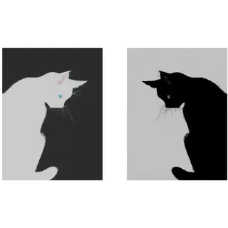 EXQULEG Schwarze und weiße Katze Wandkunst, Schwarz-Weiß Leinwand Bild,Rustikale Stil Wandbilder für Wohnzimmer, Badezimmer, Schlafzimmer, Kinder Badezimmer Dekor,ohne Rahmen (21x30cm)