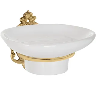 Luxus Seifenschale mit Seifenhalter aus Keramik und Messing für Bad, Dusche, Küche und WC - Vintage - Rostfrei - Made in Italy (Design 1: Barock)