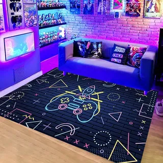 Moderner Gamer-schlafzimmerteppich, 3d-controller-teppich Für Teenager-jungen, Wohnzimmerteppich, Rutschfest, Graffiti-spielkonsolen-dekor, 80 X 120 Cm – Neon-sets – 1