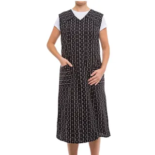 Tobeni Damen Kittelschürze lang mit Reissverschluss und Taschen ohne Arm 100% Baumwolle Farbe Schwarz-Weiss-Design1 Grösse 42