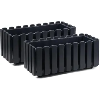 Tymar Blumenkasten landhausstil, Balkonkasten lattenoptik, Pflanzkasten Landhaus, 2er-Pack, Garten, Balkon, Terrasse (Anthrazit, 40 cm)