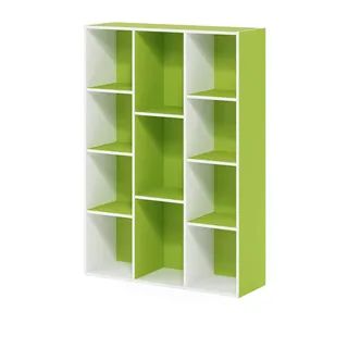 Furinno Luder 11-Cube Wende-Bücherregal mit offenem Regal, Weiß/Grün