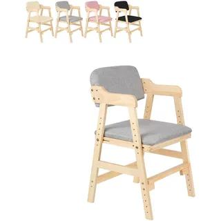 XUANYU Hochstuhl Holz für Babys, Kinder und Erwachsene bis 90 kg, Stabiler Esszimmerstuhl mit Beinen aus Buchenholz und Sitzkissen, Kinderhochstuhl mit 6-fach Höhenverstellbar, Grau-Holz