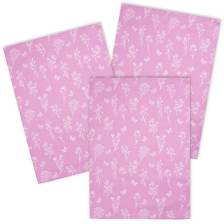 Kracht Geschirrtuch Wildblumen, (Set, 3-tlg., 3-teilig), 3er Pack Geschirrtücher (3 Stück), ca. 50 x 70 cm, Halbleinen bedruckt rosa