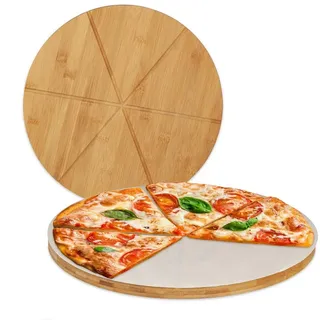 Relaxdays Pizzabrett Bambus 16-tlg. 33 cm Ø Holz