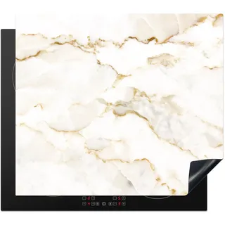 KitchenYeah© Herdabdeckplatte Einteilig Abdeckplatten Cerankochfeld Abdeckung Ceranfeld Herdplattenabdeckung Induktionsmatte Marmor - Kalkstein - Gold - Luxus - Marmoroptik - Weiß - 58x51 cm