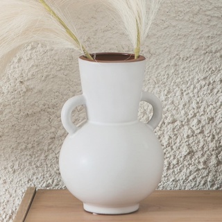 Kimdio Weiße Keramikvase mit 2 Griffen, moderne matte Vase für Heimdekoration, dekorative Pampas-Blumenvase, Tonvase, Tafelaufsätze für Wohnzimmer