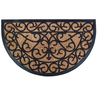 Esschert Design Schmutzfangmatte, Fußmatte in schwarz aus Gummi, mit Kokos-Einlage, halbrund, ca. 75 cm x 45 cm