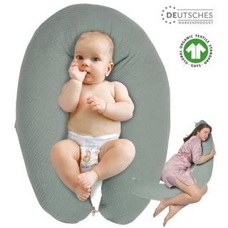 SEI Design Stillkissen Seitenschläferkissen XXL Babynest - Baby Erstausstattung Neugeborene, Schwangerschaftskissen mit Bezug, Musselin BIO Baumwolle weiß