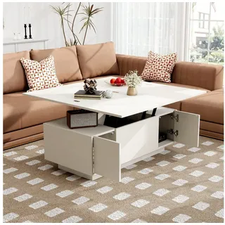 STILVORA Couchtisch höhenverstellbar Wohnzimmertsich Sofatisch mit verstecktem Stauraum (Satztisch, Wohnzimmertisch, Beistelltisch, 1-St., Belastbar bis 50 kg), mit verstecktem Stauraum weiß 100 cm x 55.5 cm x 50 cm
