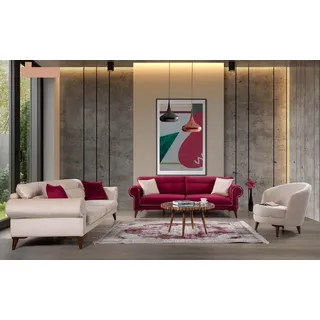 JVmoebel Polstergarnitur Elegantes Sofa Set in sanftem Rosa mit hochwertiger Stoffoberfläche, (3-tlg., 3+3+1 Sitzer), Made in Europa rot