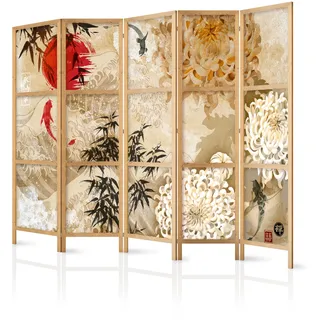 murando - Paravent Innen Raumteiler Holz Abstraktion 225x172 cm 5-teilig Japanische Trennwand Raumtrenner Room Divider Mobiler Sichtschutz Spanische Wand Raum Abtrennung Natu p-C-0003-bh-c