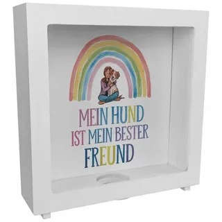speecheese Spardose Bester Freund Rahmen Spardose aus Holz Frau umarmt Hund unter