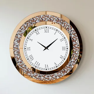 Artloge Wanduhr Modern Groß 60cm: Deko Kristall Uhren, Wohnzimmer Wanduhren Tickenfreies Design Römische Ziffern Uhren für Wohnzimmer, Schlafzimmer, Küchen Dekoration Gold