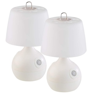 Lunartec Nachttischlampe kabellos: 2er-Set LED-Tischlampe, PIR- & Licht-Sensor, warm- & tageslichtweiß (LED Nachttischlampe kabellos, Nachttischlampe mit Sensor, Bewegungsmelder)