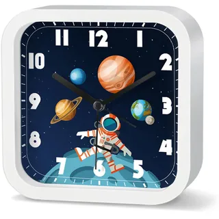 SWECOMZE Wecker Kinder Jungen, 13CM Kinderwecker Ohne Ticken, Cartoon Weltraum Astronauten Wecker Lernwecker Analog Wecker für Kinder (NZA177)