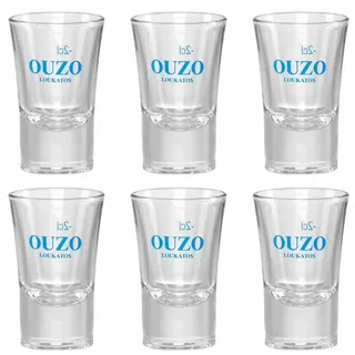 Jassas Griechische Feinkost Loukatos 6x Ouzo Glas mit 2cl Füllstrich