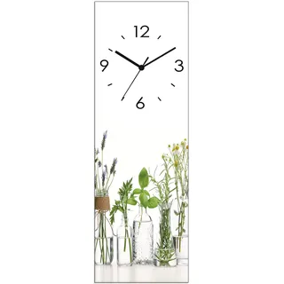 ARTLAND Wanddeko Wanduhr ohne Tickgeräusche Glas Funkuhr 20x60 cm Rechteckig Lautlos Kräuter Bilder Modern Landhaus H9KE