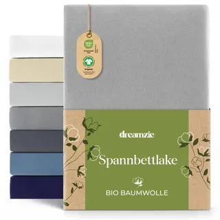 Dreamzie Premium Spannbettlaken 70x160 cm Grau, Spannbetttuch aus 100% Jersey Biobaumwolle, 150 g/m2 - Oeko-TEX