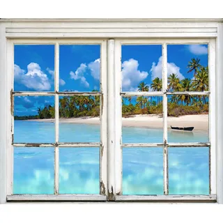 Queence Wandsticker QUEENCE "Insel", blau, B:40cm H:60cm T:0,1cm, Wandtattoos, Wandsticker, Wandbild, selbstklebend, 3D, Fenster