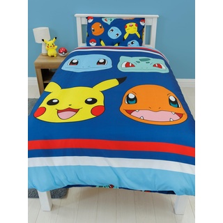 Pokémon Kinderbettwäsche Set | Pikachu, Bulbasaur, Squirtle und Charmander Bettbezug und Kopfkissenbezug | Offizielles Merchandise
