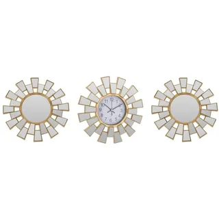 Home & styling collection Wanduhr Deko-Spiegel in geometrischen Rahmen, 2er-Set + Wanduhr
