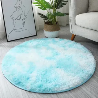 Highdi Teppich Rund Hochflor 60/80/110/120/160/180/200cm Wohnzimmer Flauschig, Weich Shaggy Teppiche Flauschig Runder Teppich Teppiche Area Rug für Kinderzimmer Schlafzimmer (Hellblau,180cm)