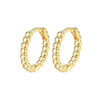 Dear Me Paar Creolen Ohrringe Gold 585 Damen Kugeln, Goldohrringe Echt Gold Massiv, Klappcreolen Glam 14 Karat Gold Erbs Design goldfarben
