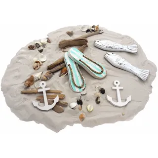 Tischdeko Maritim MIX Sand Muscheln Anker Fische Weiß Zehentrenner Türkis 650g