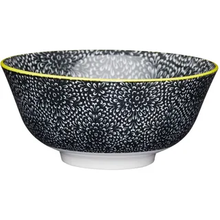 KitchenCraft Fußschalen mit zeitgenössischem Blumenmuster, Keramik, Schwarz Und Weiß, 15.5 x 15.5 x 7.5 cm, 4 Einheiten