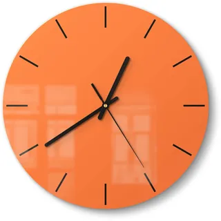 DEQORI Glasuhr | rund Ø 30 cm | Unifarben - Orange | ausgefallene leise Design Uhr aus Glas | Wanduhr für Wohnzimmer & Küche | moderne Hingucker Uhr für die Wand