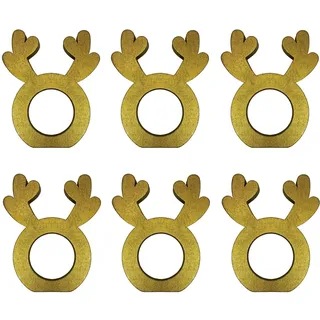 Oblique Unique® Serviettenhalter aus Holz Hirsch Geweih 6er Set für Weihnachten Tisch Deko Serviettenring Servietten Halter Elch (Hirschgeweih - Gold)
