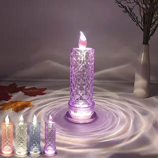 Flammenlose Led-Kerzen, Rose Flammenlose Led Kerzen Kristall,Led-Kristallkerzenlicht, Flickering Flameless Candle for Romantic Flameless Pillar Candles, Tabletop Night Lights Christmas (Lila,2)